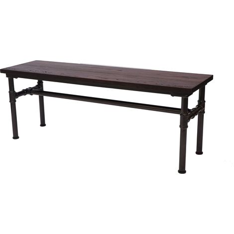 Panca sgabello da pranzo design industriale in legno di olmo 120x35 cm marrone-nero 040001153