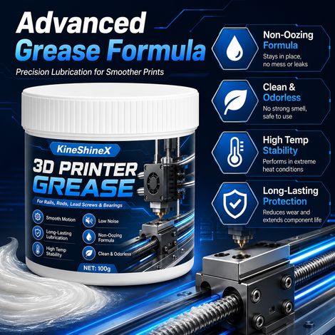 KineShineX 3D printer lubricant, high temperature resistant, low noise, long-lasting smooth guide rail, lead screw, and bearing maintenance paste. (1/5)