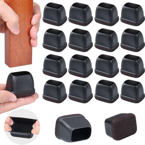 Lot de 24 protections rectangulaires en silicone pour pieds de chaise avec feutre - Housses rectangulaires pour pieds de chaise et table - Anti-rayures et sans bruit - Noir (convient aux pieds de (1/5)