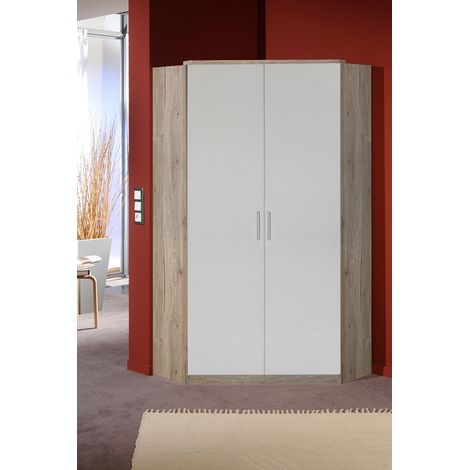 Jugendzimmer Eckkleiderschrank mit 2 Türen JOHANNESBURG-43 in Eiche Nb. mit weiß, B/H/T: ca. 95/199/95 cm (1/2)