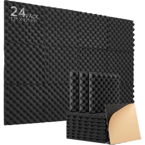 Set of 24 Acoustic Panels, High-Density Foam 30x30x2.5cm, Self-Adhesive Soundproofing for Studio (1/5)
