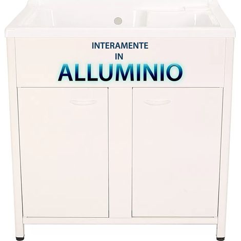 Mobile lavanderia con lavatoio L75 P60 doppia vasca alluminio (1/5)