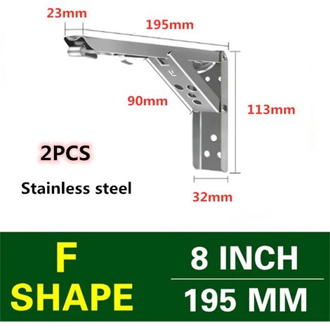 (2 pièces, acier inoxydable 8 pouces) Support d'angle triangulaire pliable et réglable pour fixation murale, banc, table, étagère, meubles, quincaillerie de support robuste (1/5)