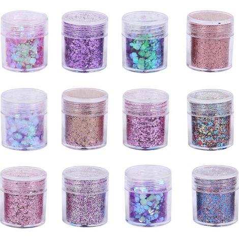 12 boîtes de paillettes pour manucure, décorations et accessoires de nail art à faire soi-même-3X2cm