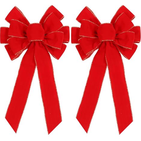 2 gros nœuds rouges Noël extérieur, décoration porte arbre couronne maison (1/4)