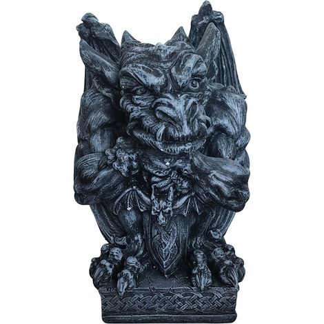 Relaxdays Gargoyle Figur, Gothic Deko, H x B x T: 42 x 28 x 28 cm, Polyresin, UV-beständig, wetterfeste Gartendeko, grau