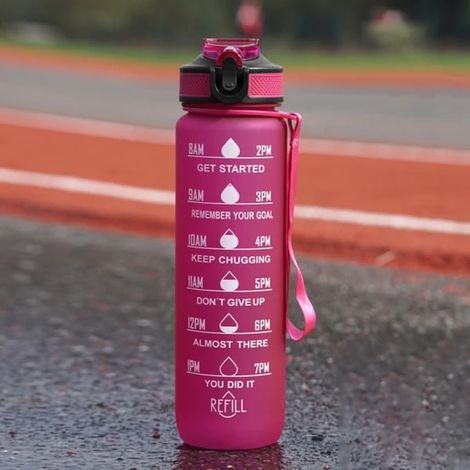 1000 ml rote Kunststoff-Sportwasserflasche mit Trinkbecher (1/5)