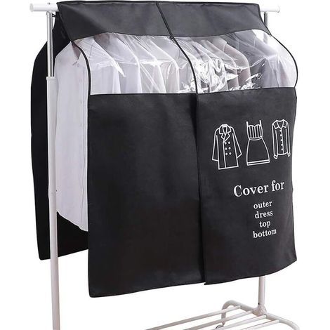 Transparent Garment Covers with Dustproof Window, Universal Clothes Rack Protector for Shirts, Suits, Coats, and Clothes (90x110 cm, black) (1/4)