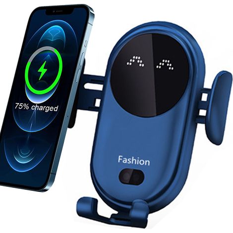 Chargeur de voiture sans fil, support de téléphone de voiture à charge rapide Qi et fixation automatique, compatible avec iPhone, Samsung et LG, pour grille d'aération, pare-brise et tableau de bord. (1/5)
