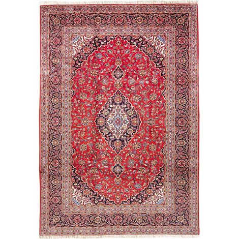 Tapis d'orient 245 x 354 cm, motif oriental, rouge, beige et bleu, pure laine nouée à la main, élégance persane (1/5)