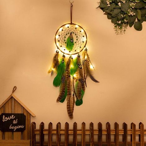 Acchiappasogni a LED fatto a mano con piume, decorazione da parete per camera da letto. (1/5)