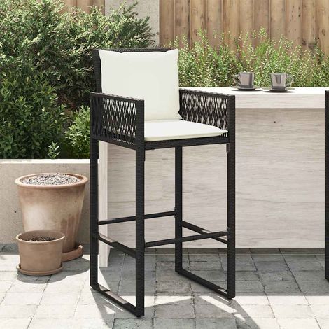 Garten-Barhocker mit Kissen 2 Stk. Schwarz Poly Rattan (1/5)