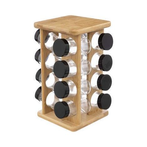 Présentoir à épices rotatif 16 pots en bambou et verre (1/2)