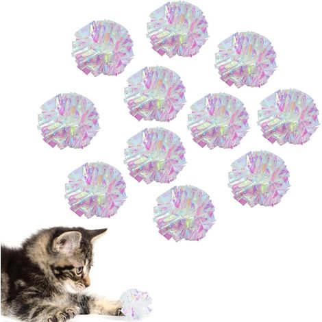 Lot de 20 balles à froissure pour chat sans colorant, 2 pouces, son Mylar brillant avec paillettes pour chats. (1/4)