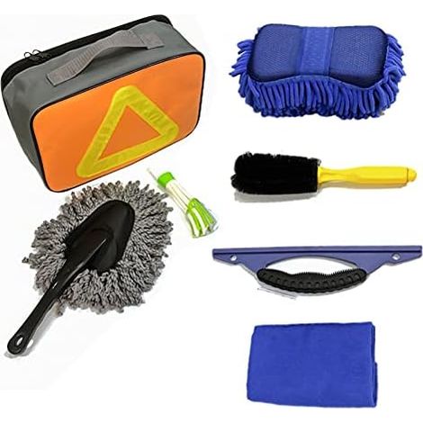 Kit de 7 outils de nettoyage auto : brosse pour pneus, brosse pour grilles d'aération, éponge chenille, essuie-glace (1/5)