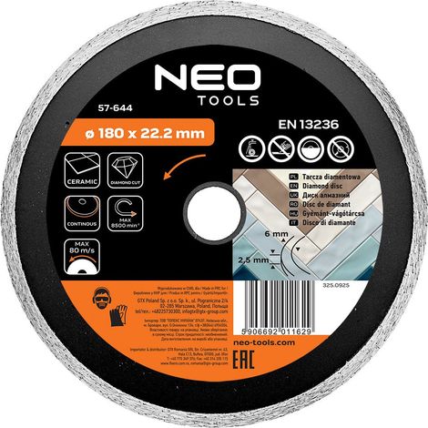 Disque diamant Neo-Tools top 57 644 coupe humide 180 mm