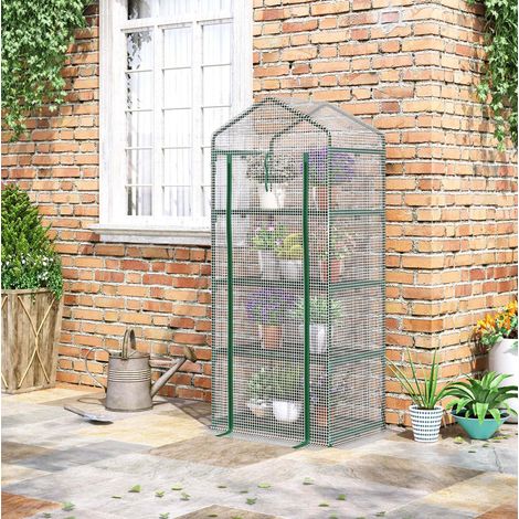 Foliengewächshaus 70x50x160 cm weiß aus PVC mit 4 Regalböden und Rolltür (1/5)