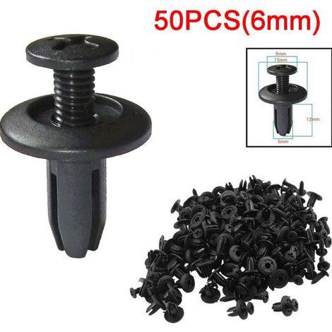 Rivet Plastique - Diamètre Trou 6 mm - Pour Aile Pare-Chocs Garde-Boue - 50 Pièces (1/5)