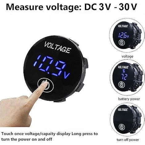 Voltmètre numérique LED 12 V/24 V CC, étanche, montage sur panneau, testeur de batterie pour voiture, bateau, moto, camion, camping-car, quad, SSV (véhicule tout-terrain). (1/4)