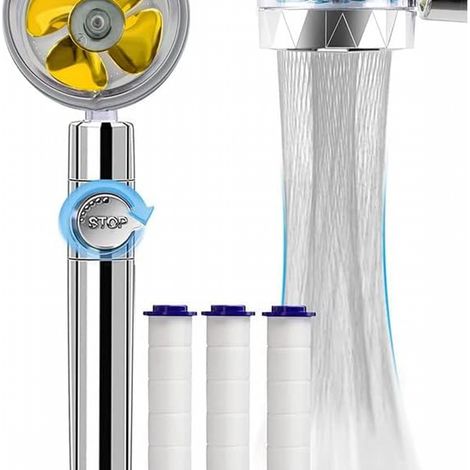 Pommeau de douche, pommeau de douche anticalcaire, pommeau de douche à économie d'eau avec filtre en coton PP à trois couches remplaçable (jaune) (1/5)