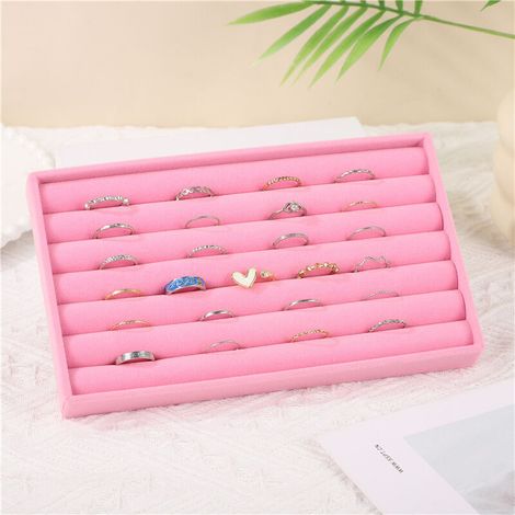Aufbewahrungsfach für Ohrring-Tablett, Rosa, 21,312,42,4 cm, 1 großes Schmuckkästchen aus Samt, geeignet für Ringe (1/5)