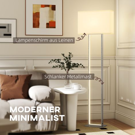 Lampadaire design blanc effet lin, 3 températures lumineuses, variateur d'intensité, interrupteur à pied, éclairage réglable moderne