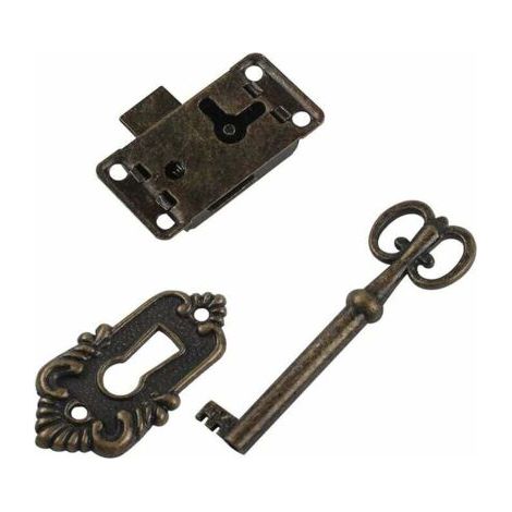 Cyan Loquet et targette Quincaillerie de meuble Serrure Boîte artisanale Serrure de tiroir Ensemble de trois pièces Porte de meuble Serrure classique Boîte à bijoux Armoire Serrure antique (1/5)