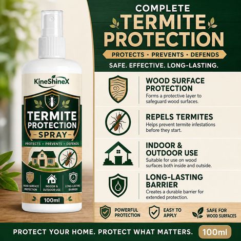 KineShineX Termitenschutzspray schützt Holzmöbel, Türen, Fenster sowie Holzoberflächen im Innen- und Außenbereich vor Termiten. (1/4)
