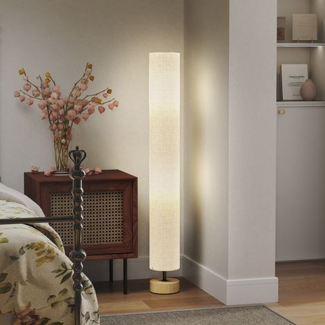 Lampadaire salon abat-jour lin interrupteur pied 2 douilles E27 120 cm gris (1/5)