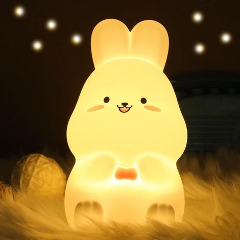 Silikon-Hasen-Nachtlicht für Kinder, wiederaufladbare Touch-Lampe für Baby- und Kleinkinderzimmer, niedliches und originelles Geschenk - Crezuo
