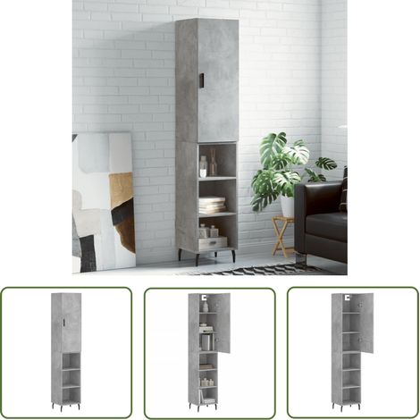 The Living Store Highboard Betongrau 34,5x34x180 cm Holzwerkstoff - Sideboard - Hochschrank - Wohnraumgestaltung - Aufbewahrungslösung - Modernes Design (1/5)