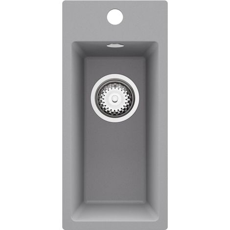PRIMAGRAN Evier Cuisine en Granit 23x50cm,Lavabo 1 Bac + Kit de Vidage, Évier à Encastrer au Meuble 25cm - Riga, Gris (1/5)