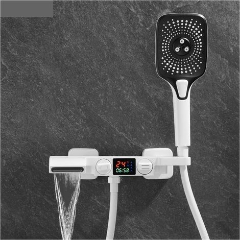 Ensemble de douche mitigeur thermostatique intelli Ensemble de douche de salle de bain Kit de douche de baignoire ， Ensemble de douche à affichage dissimulé cascade robinet de bain blanc ， Douche numé (1/5)