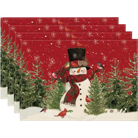 DOLASO Schneemann, Kardinäle, Bäume, Weihnachten, waschbare Tischsets, 4er-Set, 30,5 x 45,7 cm (1/5)