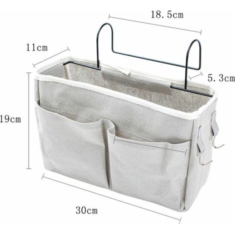 VURAHOME - Hängender Nachttisch-Organizer, Aufbewahrungskorb, Tasche, Stoffhalter, großes Fassungsvermögen (hellgrau) (1/2)