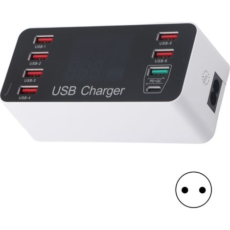 Chargeur USB 40W 8 Ports Rapide QC3.0 avec Port USB-C - Voyage UE 100-240V