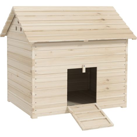 Poulailler-Bois-Sapin-Toit-Basculant-Pratique-Sol-Surélevé-Protection-Rampe-Accès-Anti-Échappement-100x82,5x91cm (1/5)