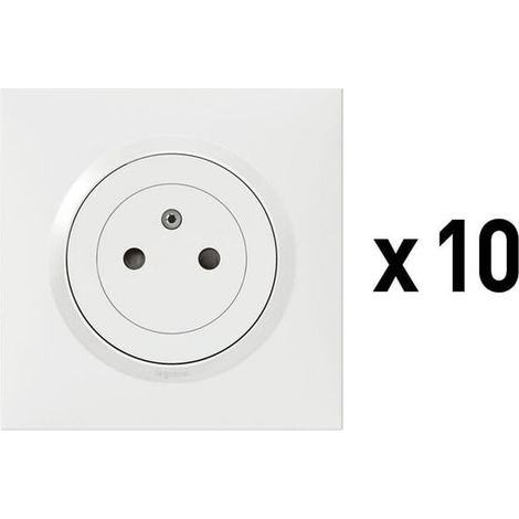 Legrand - CL10600335 - Lot De 10 Prises Avec Terre Dooxie, Legrand, Blanc + plaques