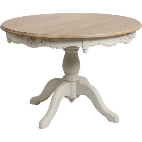Table ronde 2 allonges en pin blanc – Dimensions 115x115 cm – Hauteur 77 cm – Fabriquée à la main – Qualité Interior's – Decoration D’Autrefois (1/5)