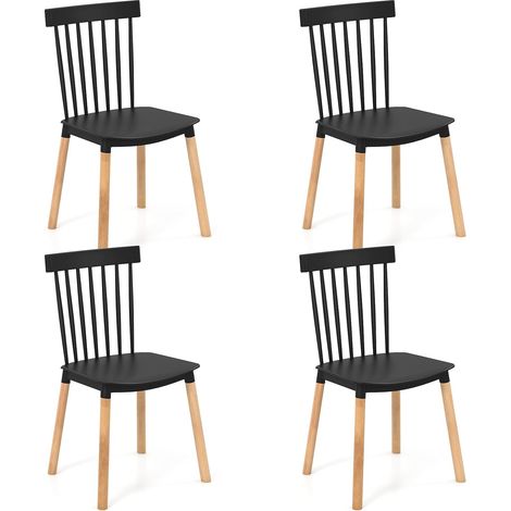 COSTWAY Set 4 Sedie da Pranzo Windsor 51,5 x 48 x 83 cm, Sedie da Cucina Moderno con Schienale a Spindle e Sedili Curvati, Gambe in Faggio e Punte Antiscivolo (Nero) (1/5)