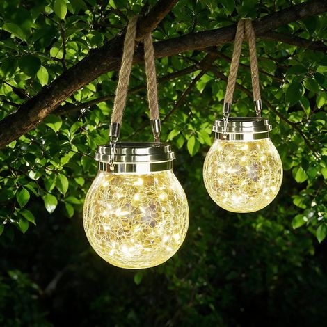 Lot de 2 lanternes solaires de jardin étanches avec 30 lampes solaires à DEL pour jardin, clôture, allée, porche, décoration - Blanc chaud