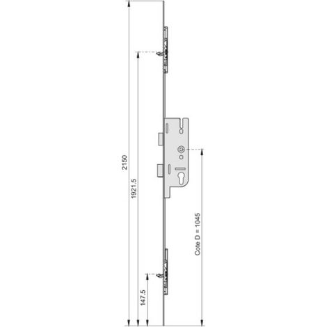 Ferco – Crémone 3 points entraxe 70 mm carré 7 mm – Acier traité ferGUard argent – Système de verrouillage par cylindre européen – 6335240401
