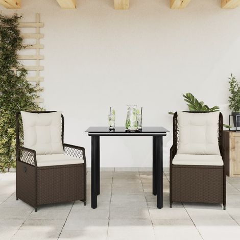 3-tlg. Garten-Essgruppe mit Kissen Braun Poly Rattan (1/5)
