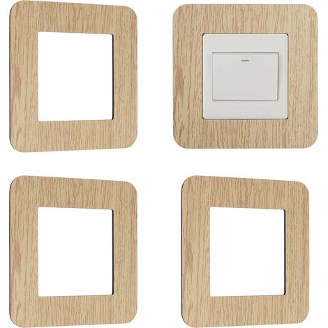 Lot de 4 caches de protection pour interrupteur mural à coller - Grain de bois - Pour la maison, le bureau - Jaune clair (1/5)
