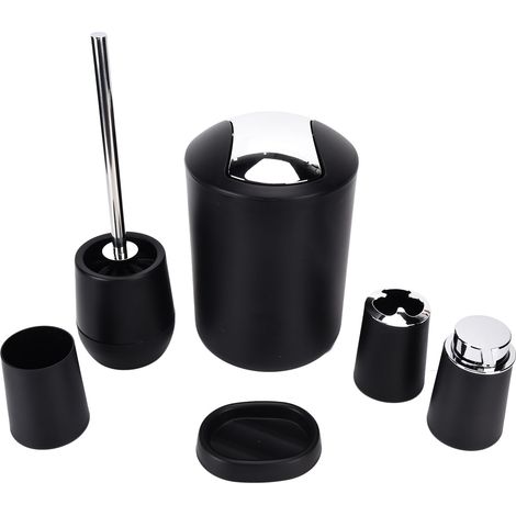 Ensemble de 6 accessoires de salle de bain : porte-brosse à dents et poubelle plaqués or noir.