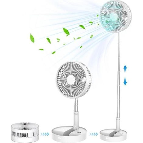 9-Zoll-Tragbarer, leiser, faltbarer Standventilator – 4 Geschwindigkeitsstufen – 7200 mAh USB-aufladbar – Bis zu 20 Stunden Akkulaufzeit – 180° verstellbarer Luftstrom (1/5)