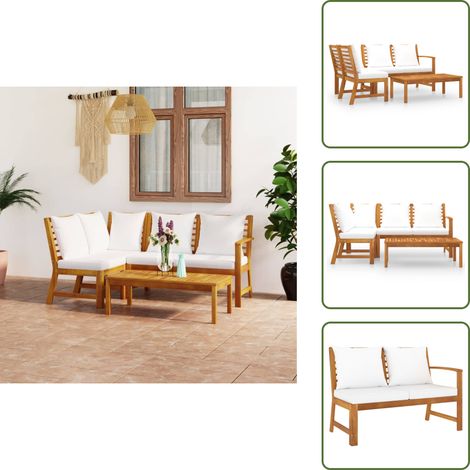 Salon de jardin 4 pcs avec coussin Crème Bois d'acacia solide - Salon De Jardin - Meubles De Jardin - Mobilier De Jardin - Set Salon De Jardin - Acacia