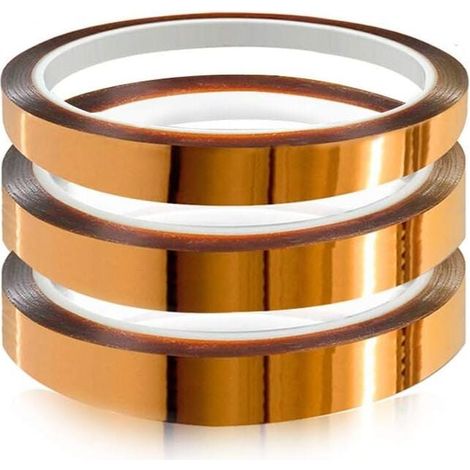 3-teiliges Polyimid-Folienband, hitzebeständiges Band, Kapton-Band, für 3D-Drucker, Maskieren, Löten, Leiterplattenisolierung (3 Stück × 20 mm × 33 m) (1/4)