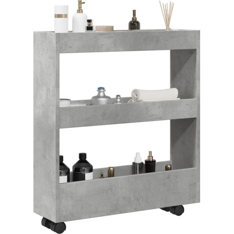 vidaXL Narrow Storage Trolley 3 Tier Concrete Grey Engineered Wood (1/5)