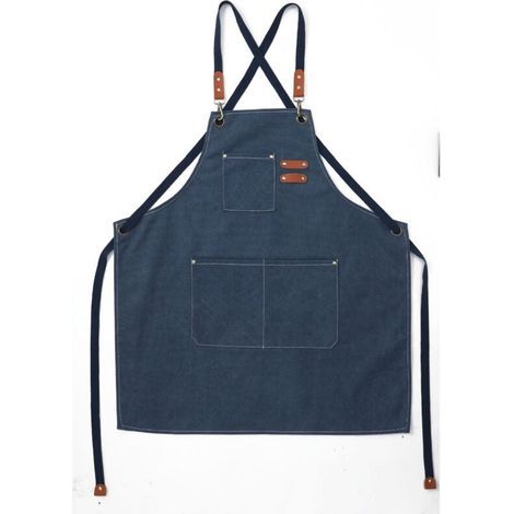(Bleu Marine)Tablier Cuisine Homme Tabliers en Toile avec 3 Poches Imperméable et Réglable Apron pour Barbecue, Restaurant,Jardin, Charpentier，78 x 68cm (1/4)